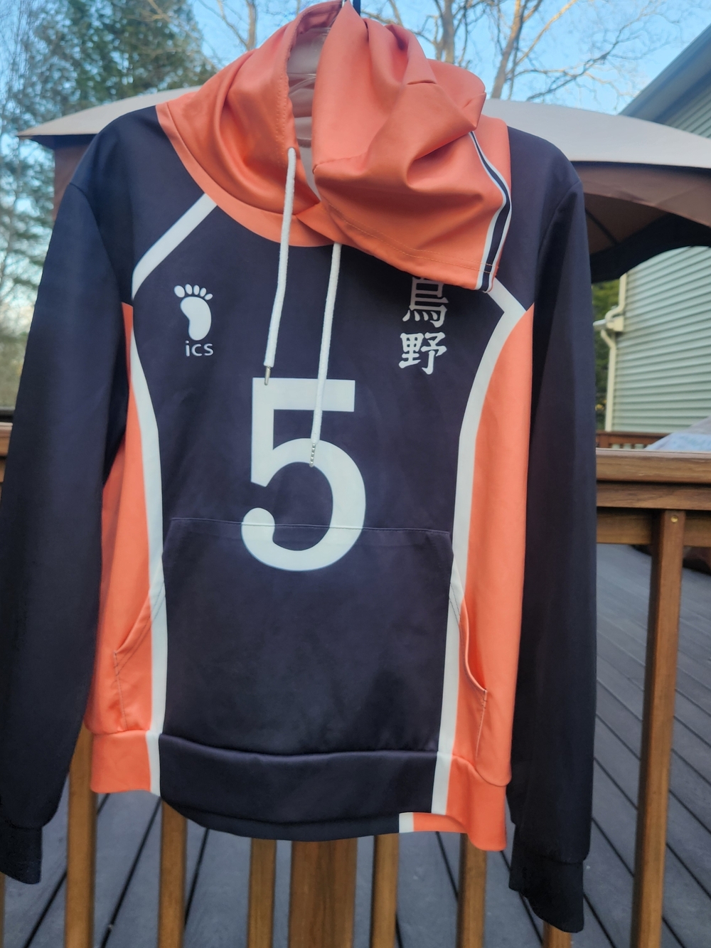 Haikyuu Cosplat Volleyball Hoodie in Black and Coral - Number 5 Womens Small - Picture 6 of 10